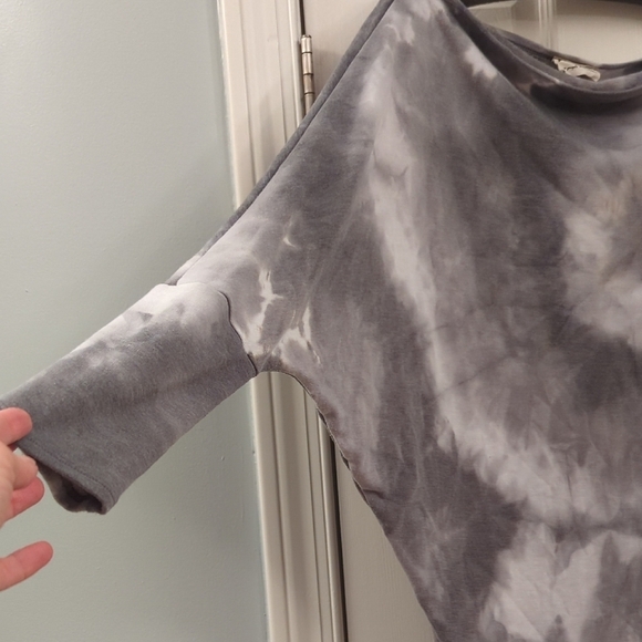Dress Up Gray Tie-Dye Boat Neck 3/4 Sleeve Off the Shoulder Lightweight … - Picture 4 of 6